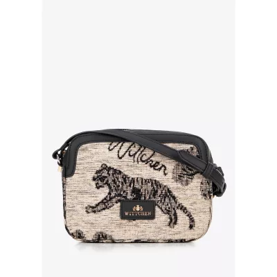 Wittchen Damska crossbody z żakardu i ekoskóry kremowo - czarna