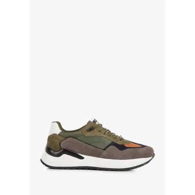 Wittchen Męskie sneakersy skórzane z motywem w jodełkę zielono-szare
