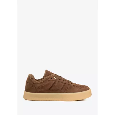 Wittchen Zamszowe sneakersy z futrzanym wnętrzem brązowe