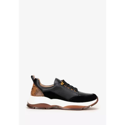 Wittchen Damskie sneakersy z motywem zwierzęcym czarno - brązowe