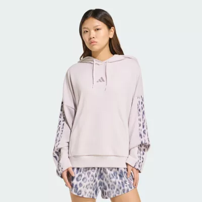 Adidas Seasonal Essentials Leopard Print French Terry Hoodie with 3-Stripes
