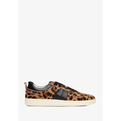 Wittchen Damskie sneakersy w panterkę z naturalnego włosia brązowo - czarne