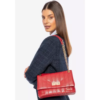 Wittchen Damska crossbody z ekoskóry dwukomorowa mała czerwona