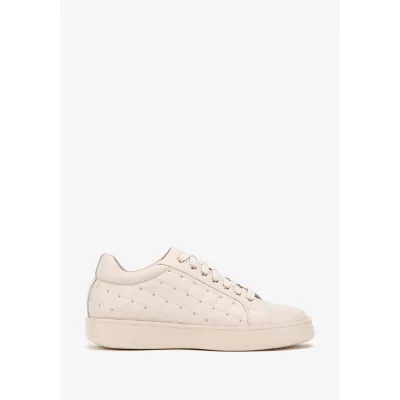 Wittchen Damskie sneakersy skórzane z pikowaną cholewką kremowe