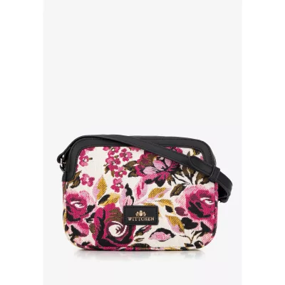 Wittchen Damska crossbody z żakardu i ekoskóry biało - różowa