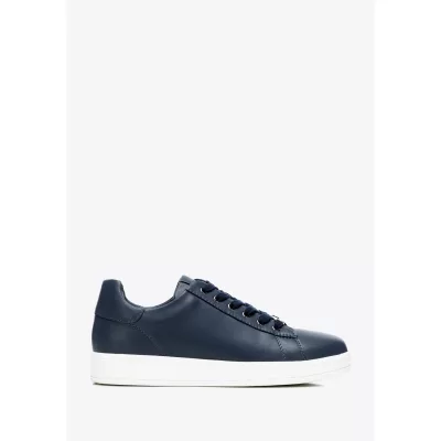 Wittchen Damskie sneakersy skórzane na platformie granatowe