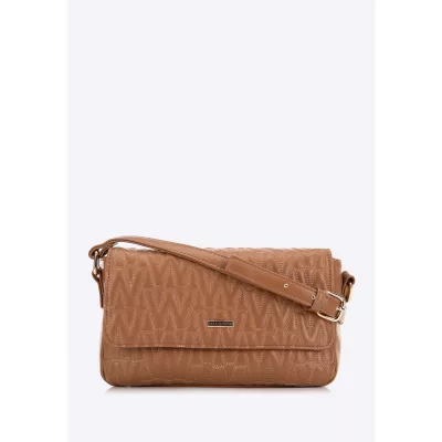 Wittchen Damska torebka crossbody z przeszyciami brązowa