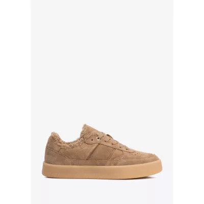 Wittchen Zamszowe sneakersy z futrzanym wnętrzem beżowe