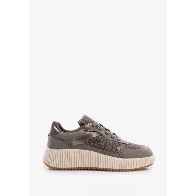 Wittchen Damskie sneakersy na grubej platformie szaro - brązowe