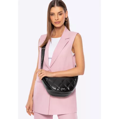 Wittchen Damska torebka crossbody w geometryczne przeszycia czarno - srebrna
