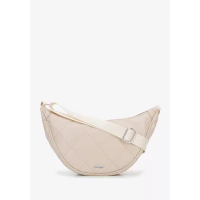 Wittchen Damska torebka crossbody w geometryczne przeszycia kremowo - srebrna