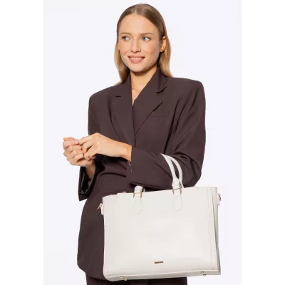 Wittchen Damska torba na laptopa 14,5” z imitacji skóry kremowa