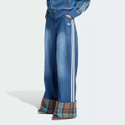 Adidas DŻINSY VINTAGE WIDE LEG JEANS WITH CHECKED SEAM