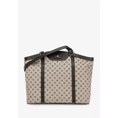 Wittchen Torebka shopperka z żakardu i skóry w monogramy beżowa