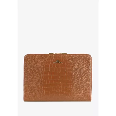 Wittchen Skórzana torba na laptopa 15” z tłoczeniem croco koniak