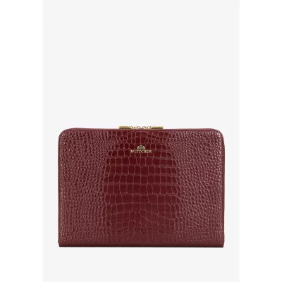 Wittchen Skórzana torba na laptopa 15” z tłoczeniem croco bordowa