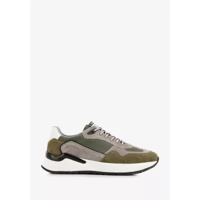 Wittchen Męskie sneakersy skórzane z zamszowymi wstawkami zielono-szare