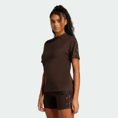 Adidas Seasonal Essentials Leopard Print T-Shirt with 3-Stripes