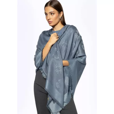 Wittchen Damska chusta z bambusem w monogram niebieska