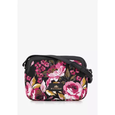 Wittchen Damska crossbody z żakardu i ekoskóry czarno - różowa