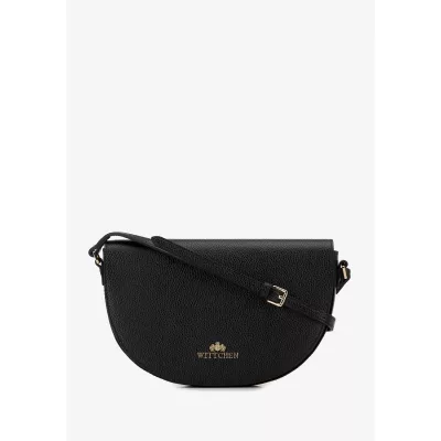 Wittchen Damska saddle bag z groszkowanej skóry czarno-złota