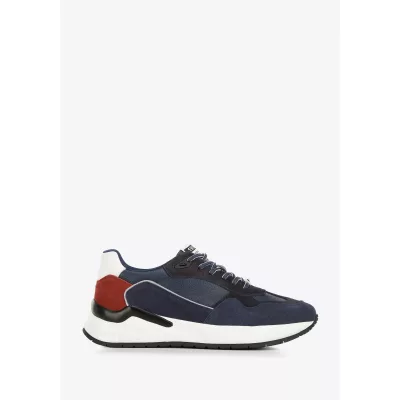 Wittchen Męskie sneakersy skórzane z motywem w jodełkę niebiesko-czerwone