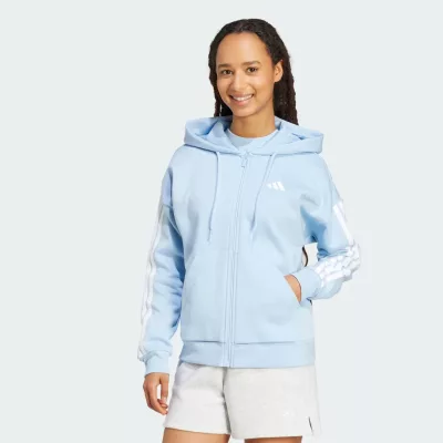 Adidas Bluza z kapturem Essentials z polaru z 3 paskami i suwakiem na całej długości