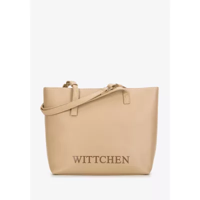 Wittchen Damska torebka shopper z tłoczonym logo beżowa