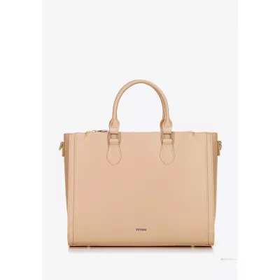 Wittchen Damska torba na laptopa 14,5” z imitacji skóry beżowa