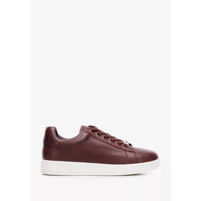 Wittchen Damskie sneakersy skórzane na platformie bordowe
